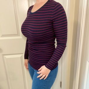 LOFT Women’s Small long sleeve shirt with blue and purple stripes